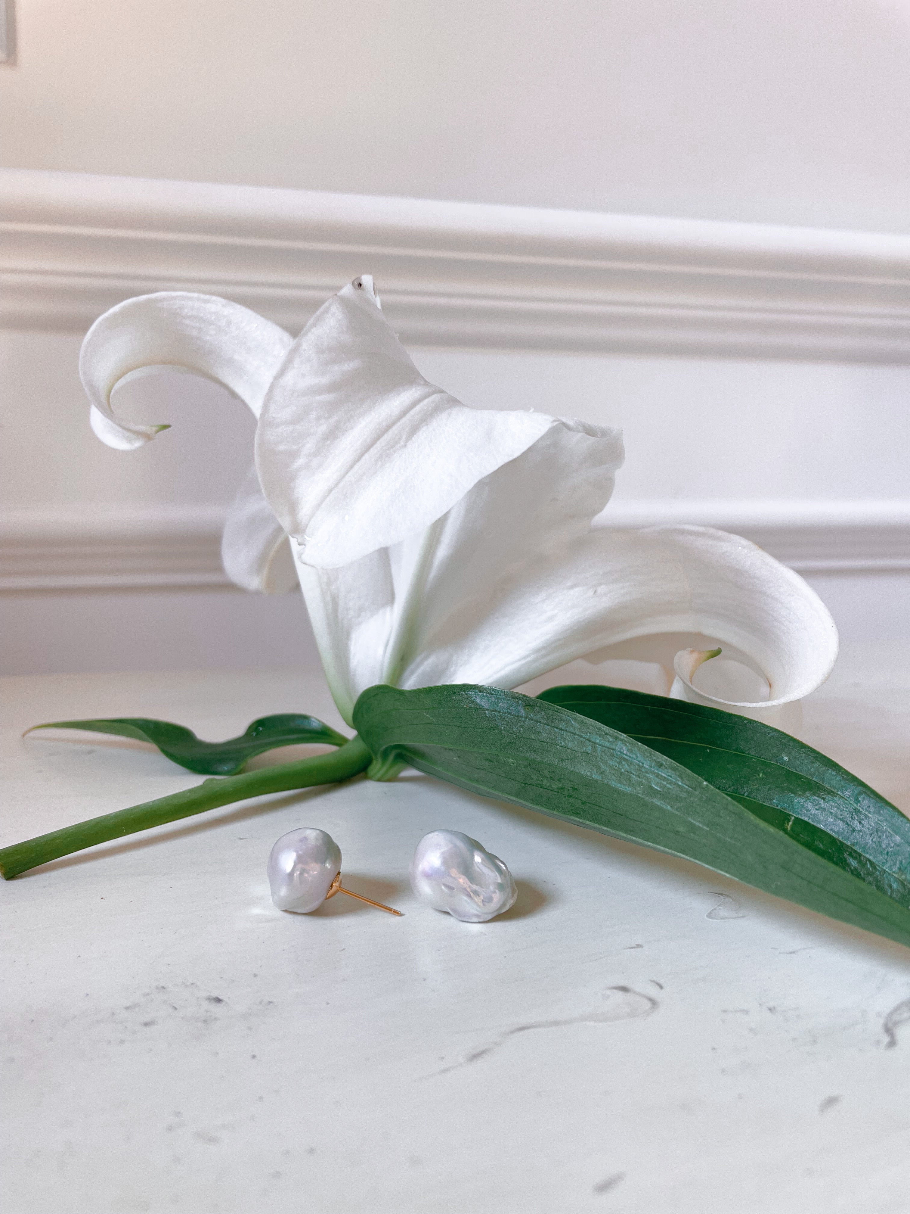 Ornamental Baroque Pearl Studs