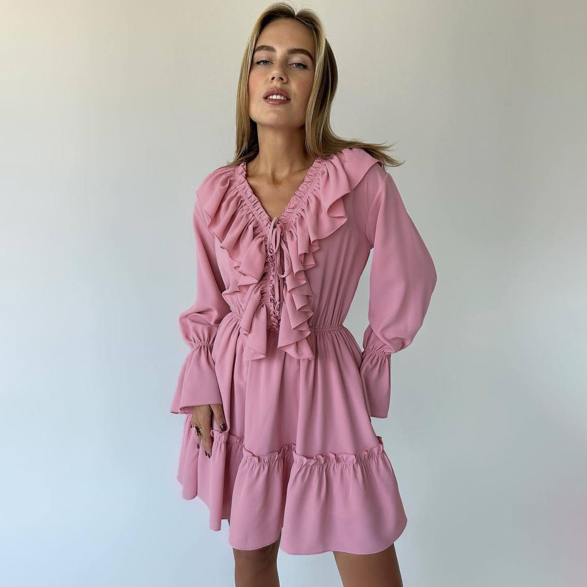 layla long sleeve ruffle mini dress Layla Black Long Sleeve Mini Dress - US 6