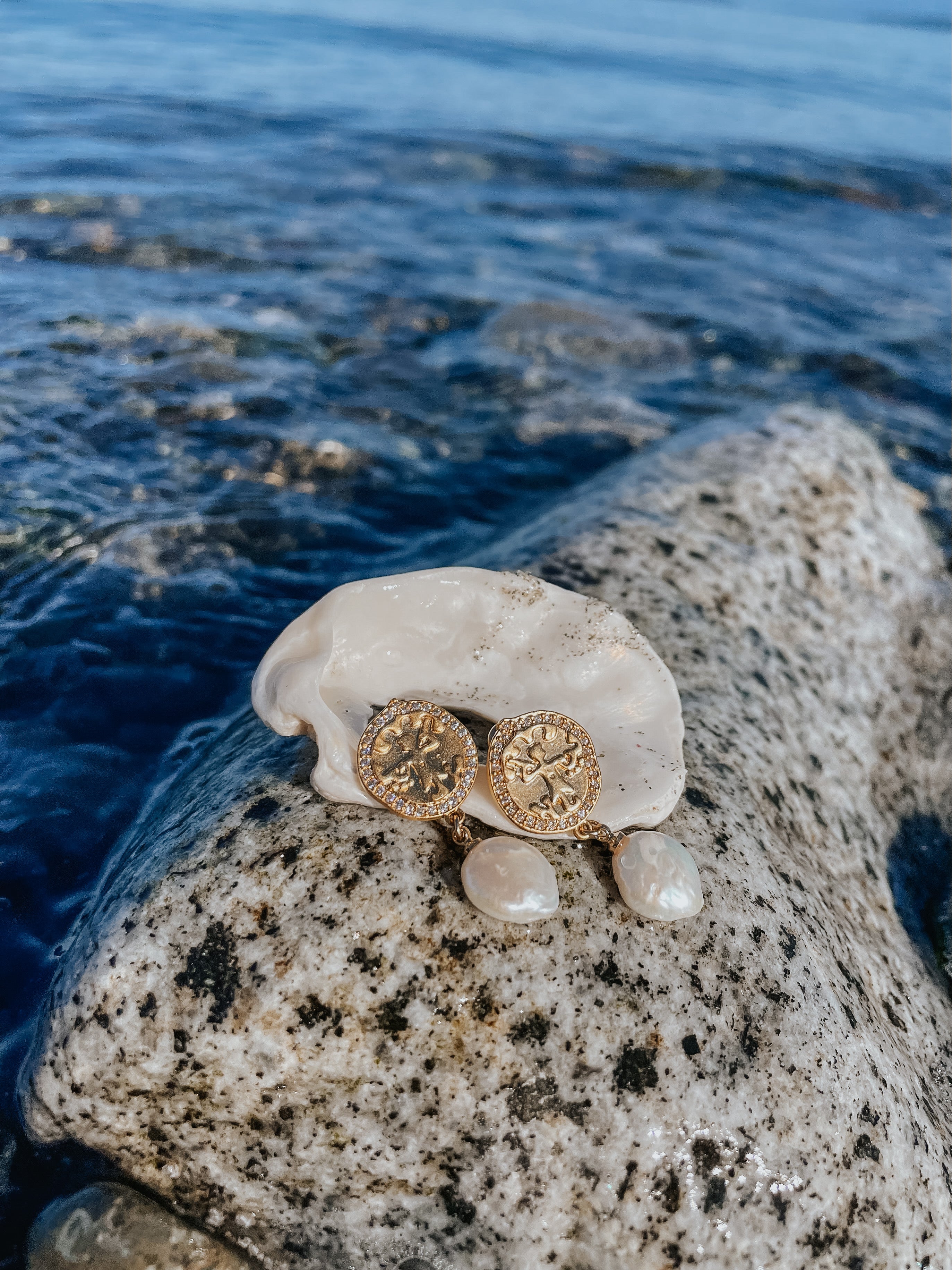 Antique Coin Pearl Earrings