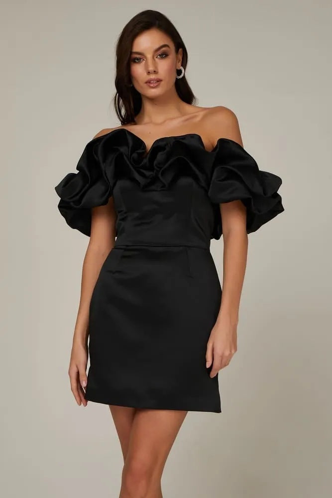 black cupcake dress 1950's Black Lace Strapless Cupcake Party Dress